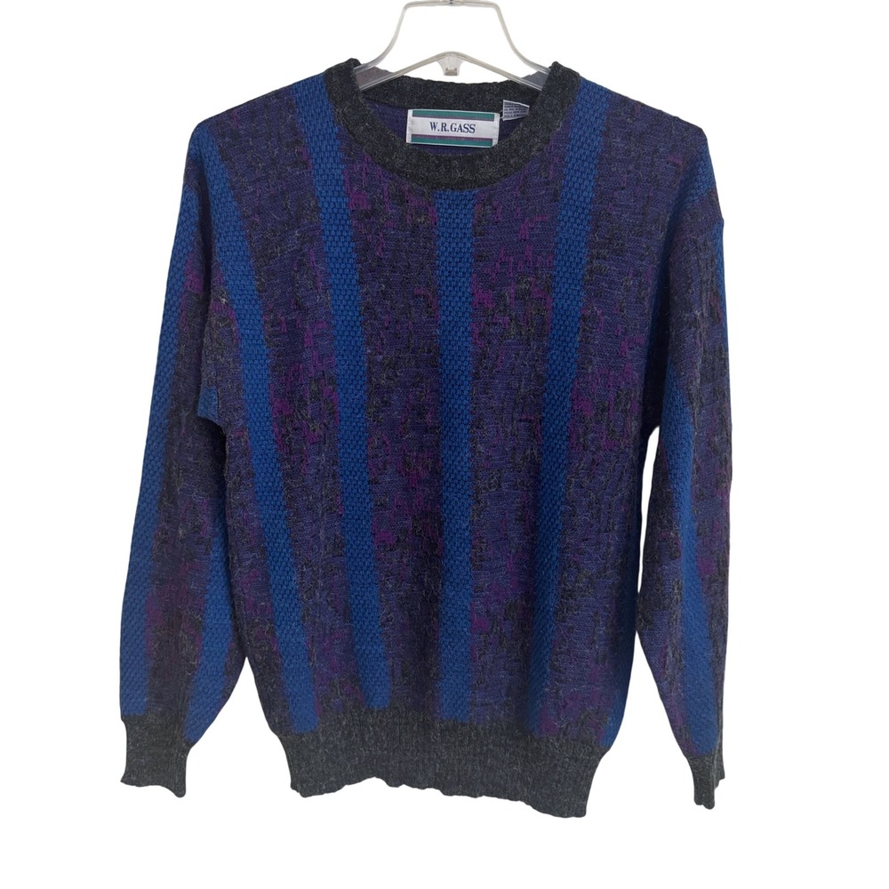 90s Abstract Geometric Sweater Purple Blue W.R. Gass Crewneck Medium VTG